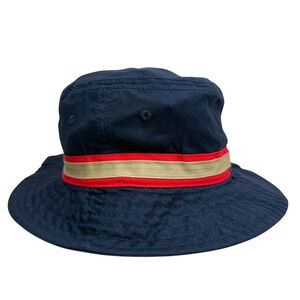 Mens Navy Blue Bucket Hat Sun Protection Red & Tan Band Summer Outdoor Sz OSFM